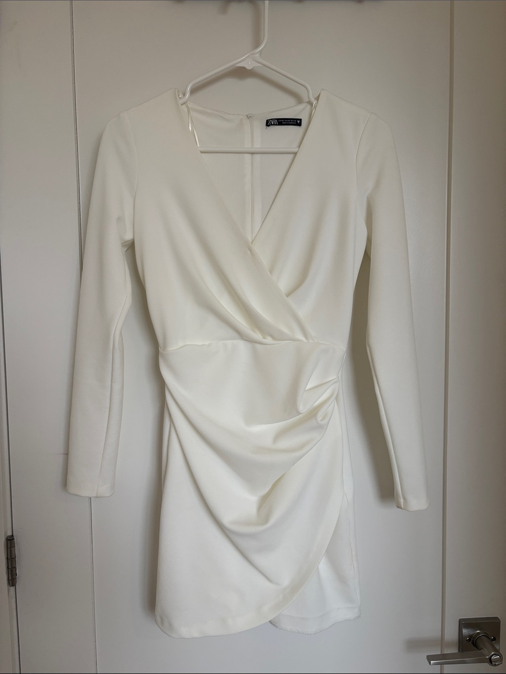 ZARA Cream Wrap-Style Long Sleeve Mini Dress